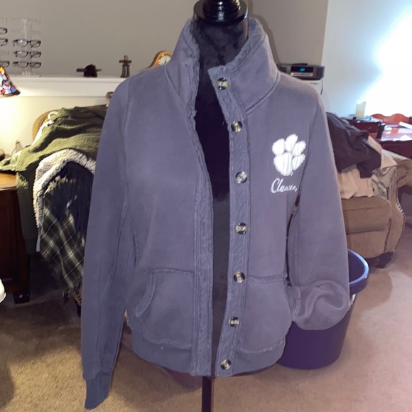 Gray Button-Up Jacket with White Logo - Picture 5 of 8